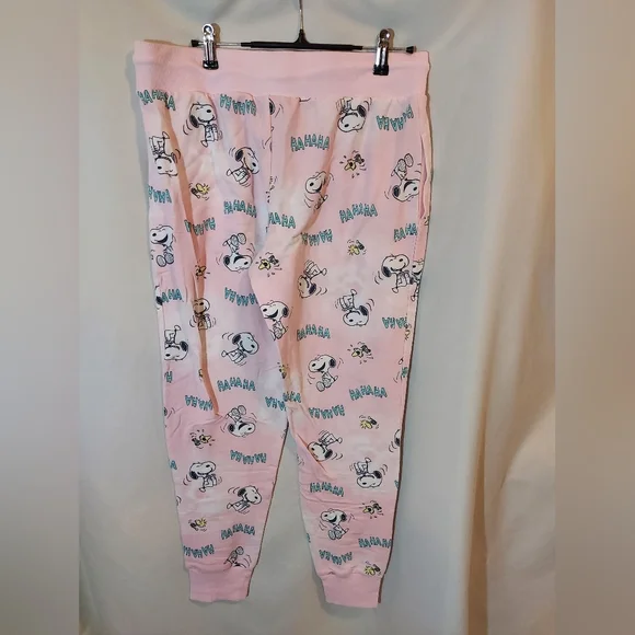 Peanuts Pink Cozy Soft Snoopy Jogger Style Pajama Pants - Picture 2 of 6